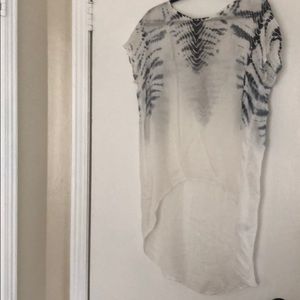 High Low White blouse with navy tie dye